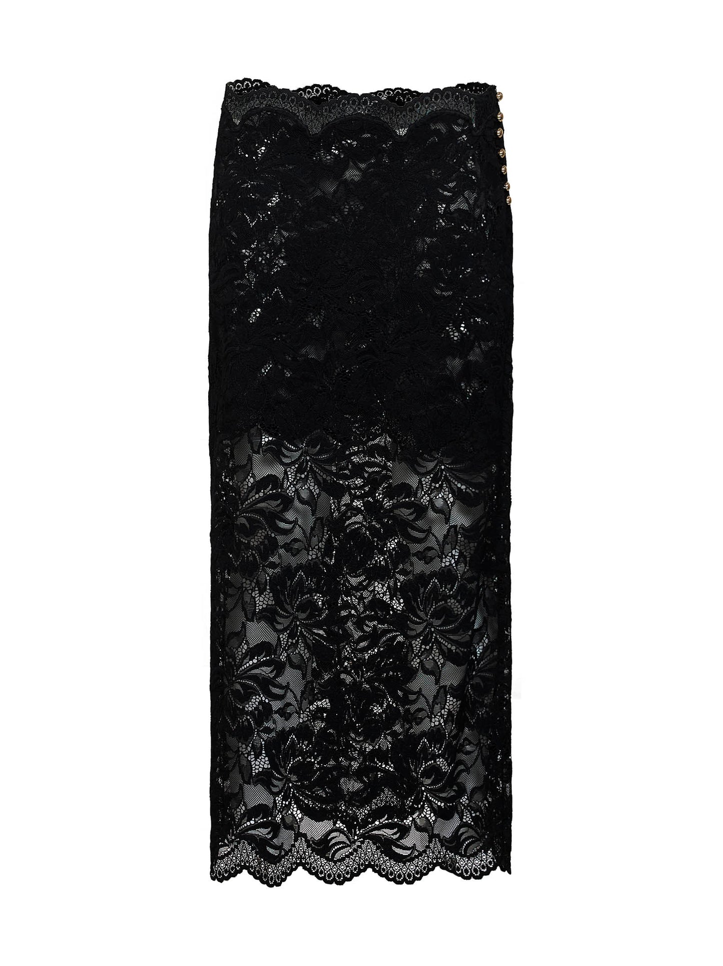Gonna midi in pizzo floreale stretch nero