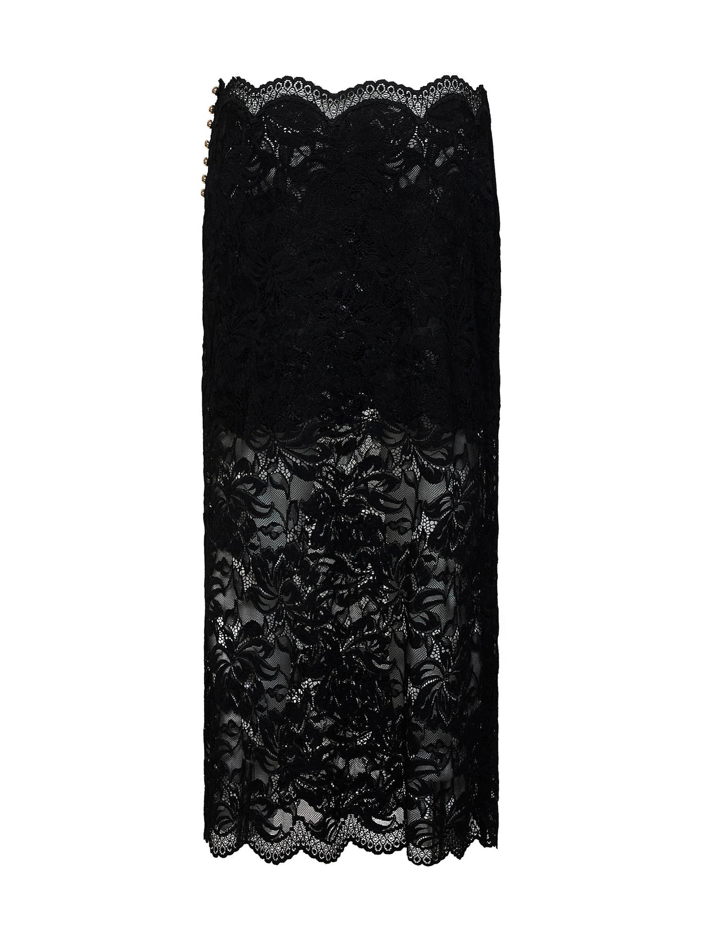 Gonna midi in pizzo floreale stretch nero