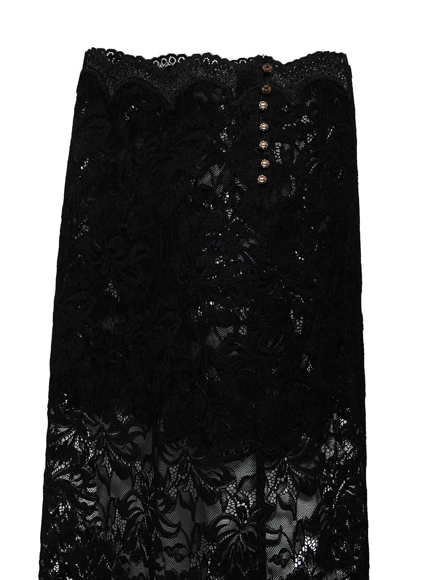 Gonna midi in pizzo floreale stretch nero