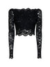 Black stretch floral lace long-sleeved cropped top