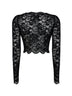 Black stretch floral lace long-sleeved cropped top