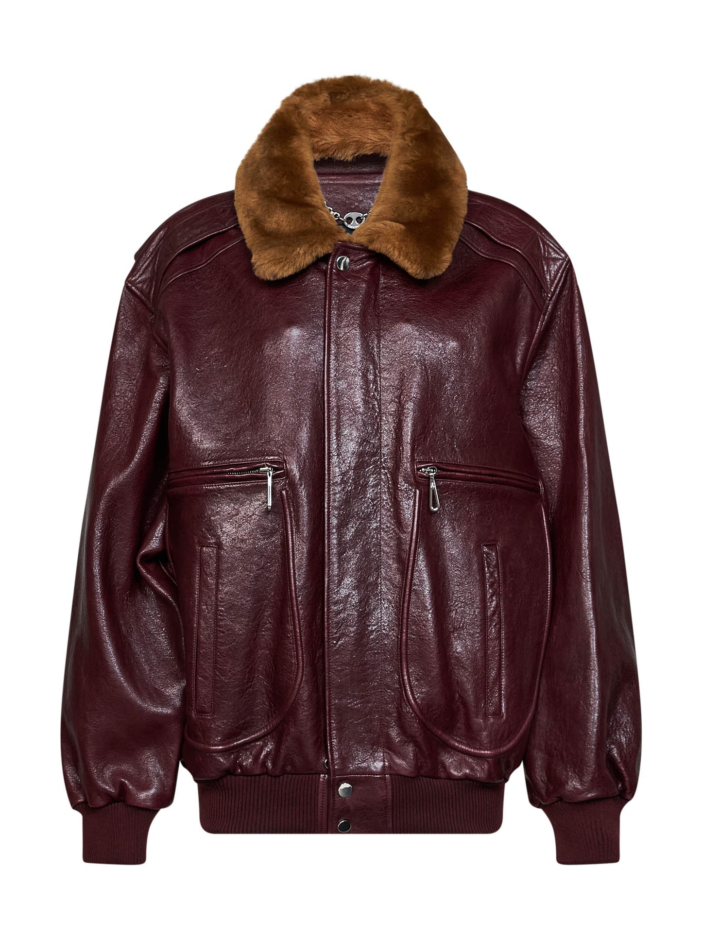 Burgundy textured calf leather bomber jacket