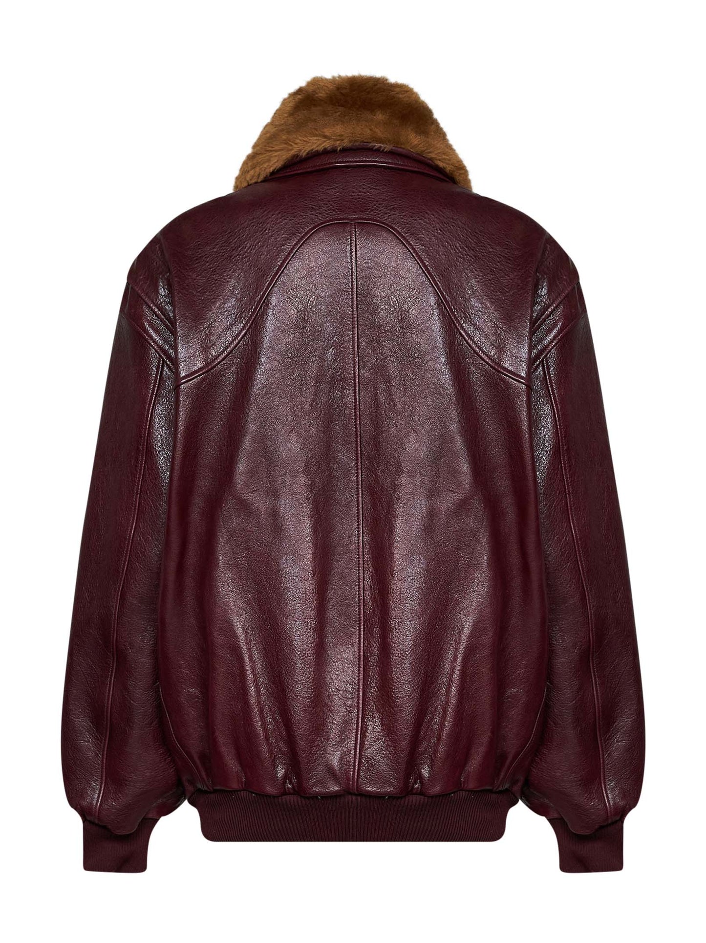 Burgundy textured calf leather bomber jacket