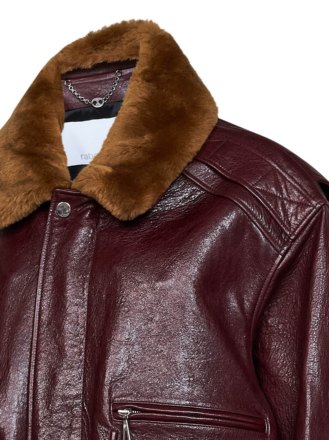 Burgundy textured calf leather bomber jacket