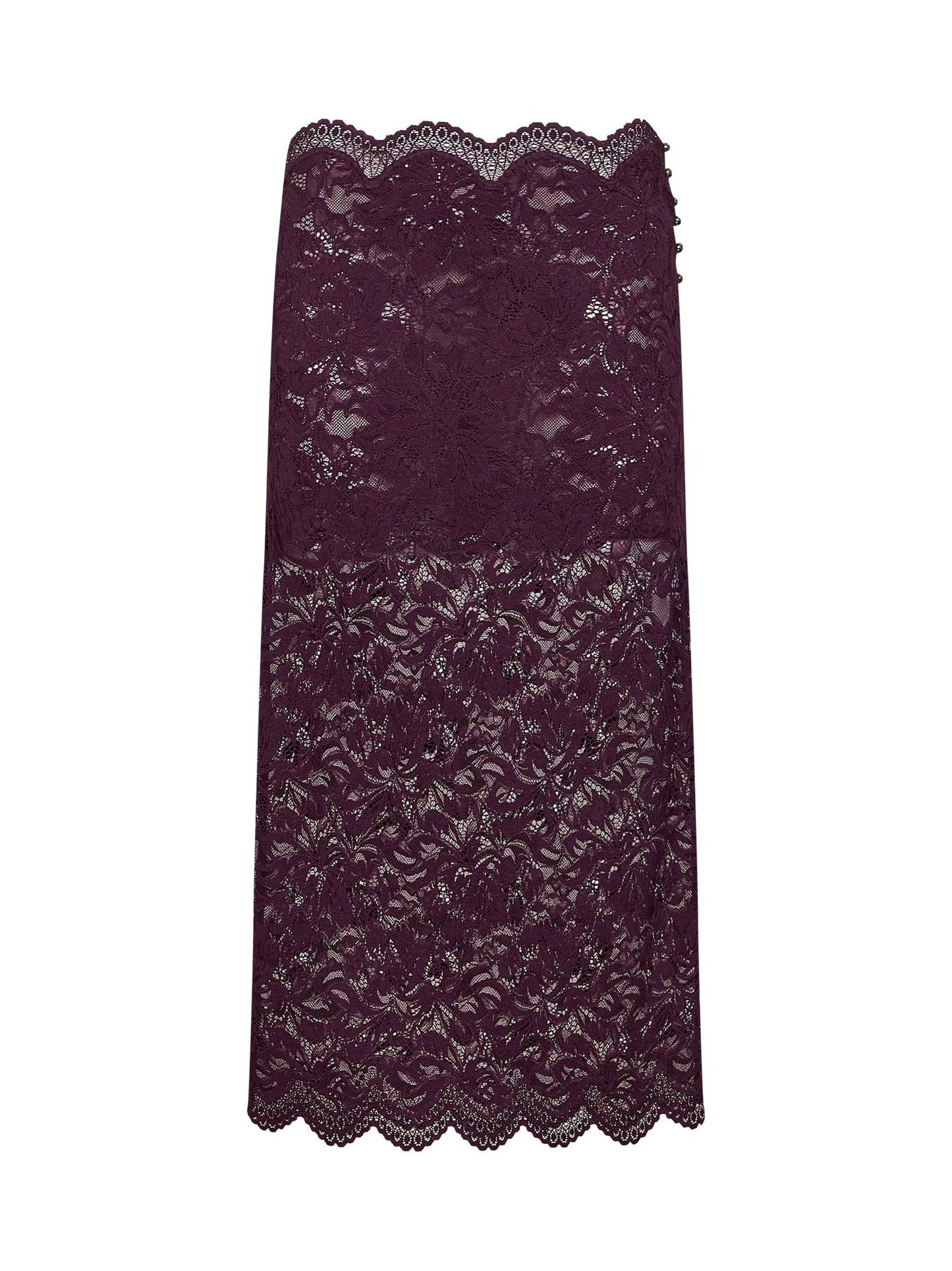 Magenta purple layered stretch lace midi skirt