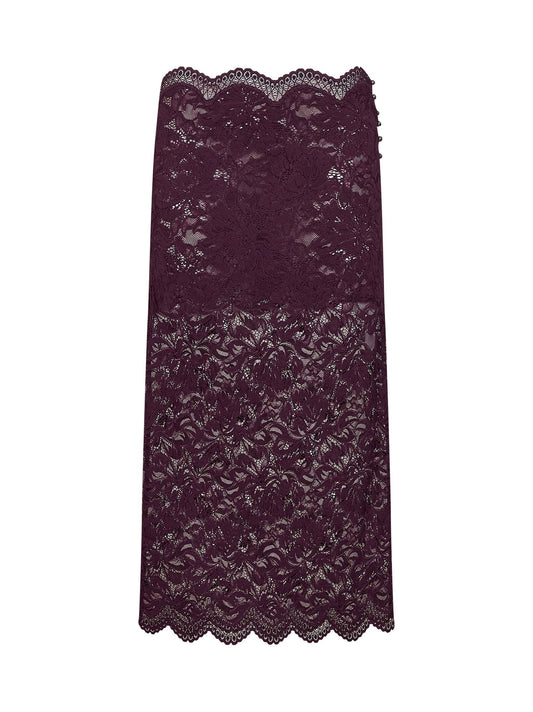 Magenta purple layered stretch lace midi skirt