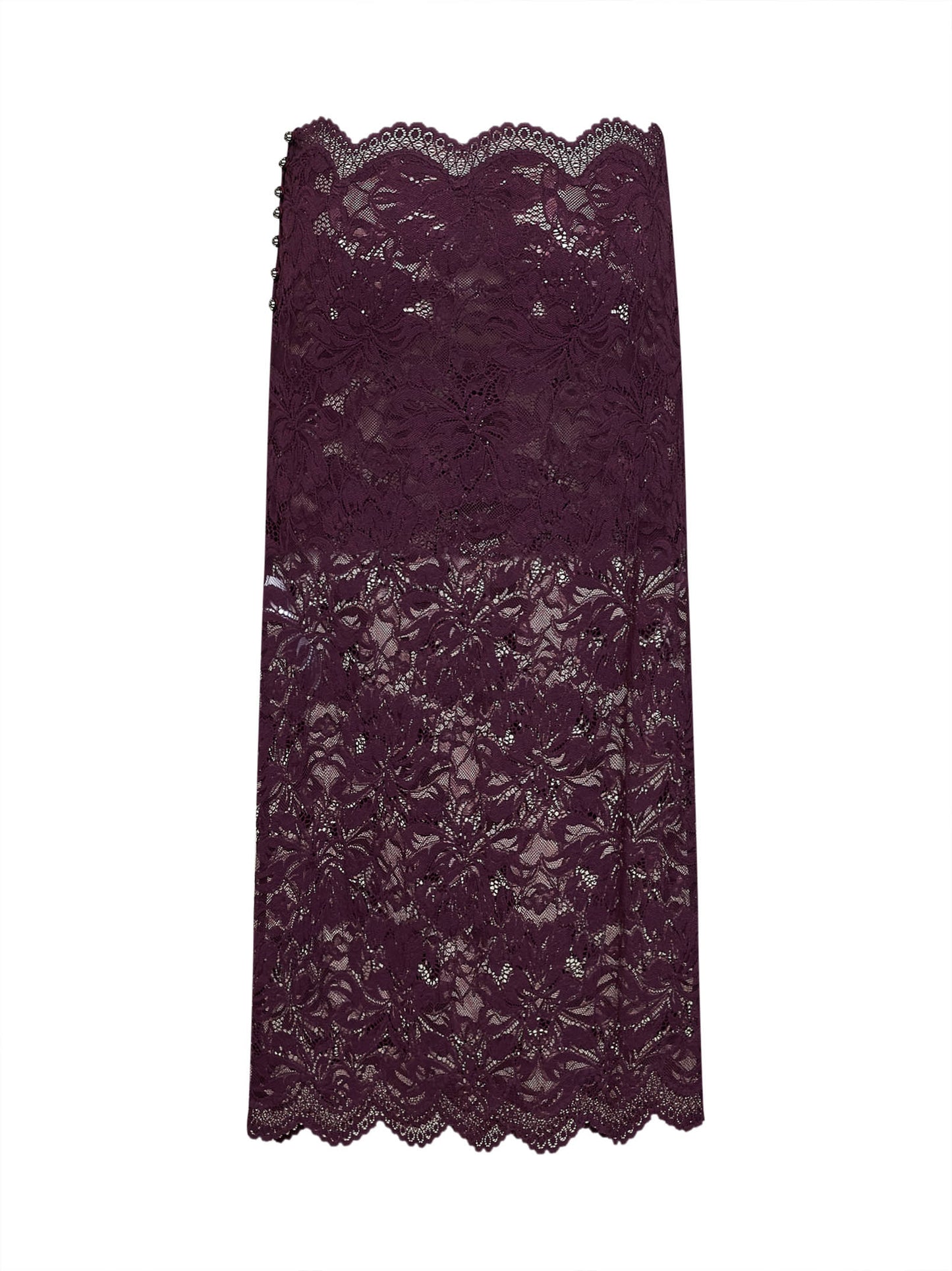 Magenta purple layered stretch lace midi skirt