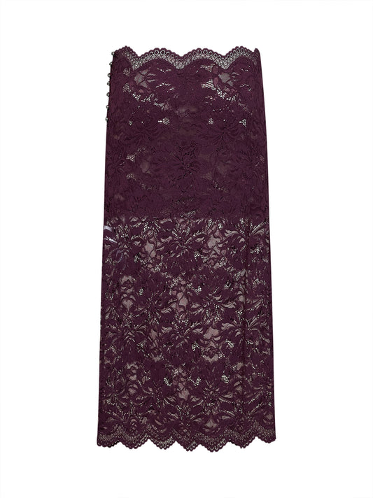 Magenta purple layered stretch lace midi skirt