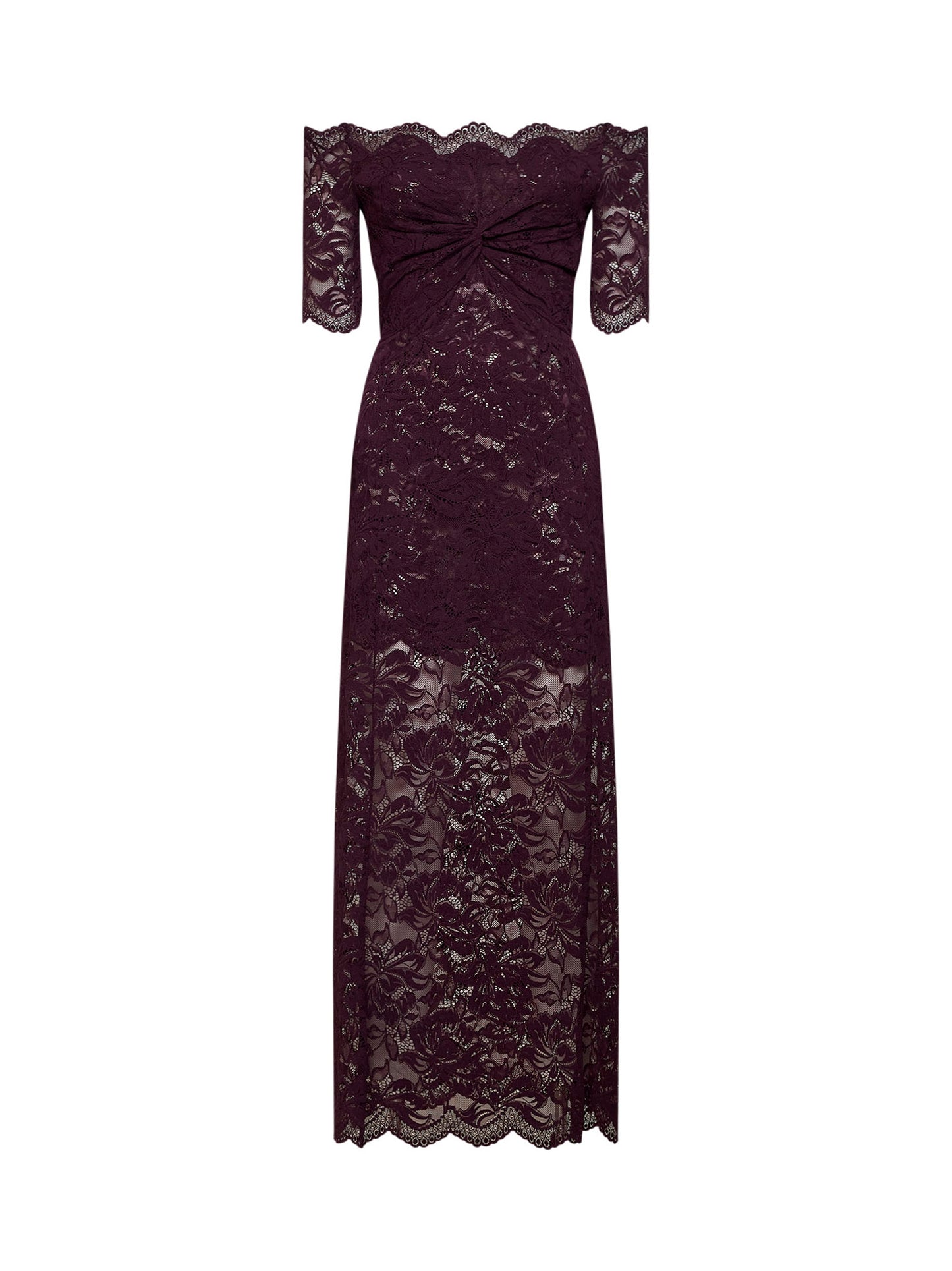 Magenta purple stretch floral lace layered long dress