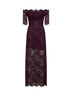 Magenta purple stretch floral lace layered long dress