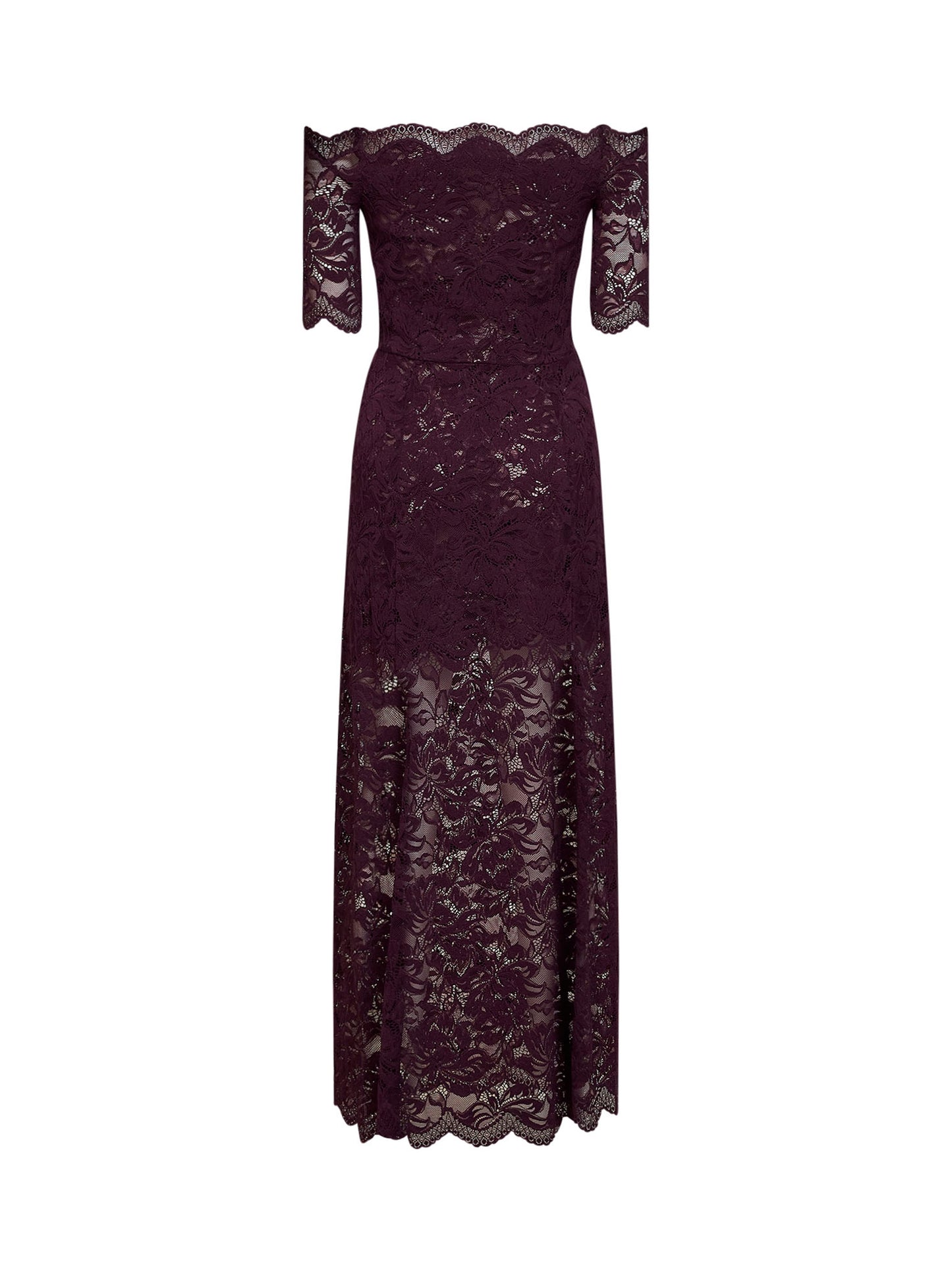 Magenta purple stretch floral lace layered long dress