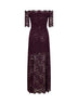 Magenta purple stretch floral lace layered long dress