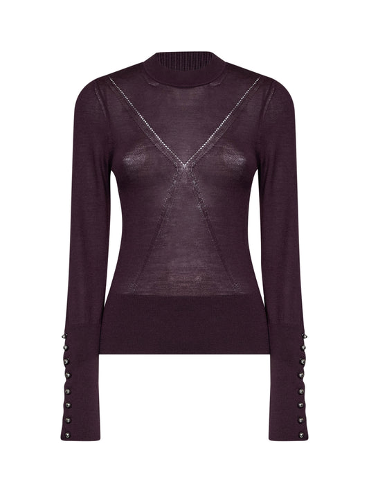 Aubergine wool and silk knit sweater