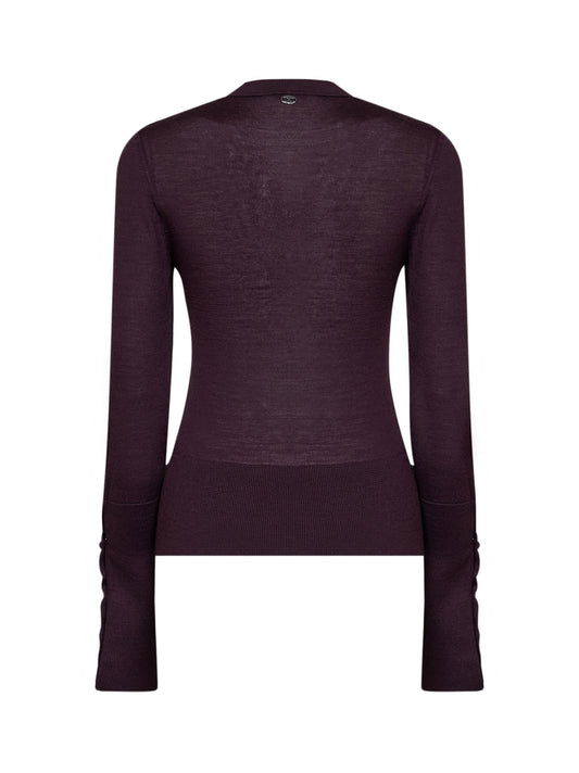 Aubergine wool and silk knit sweater