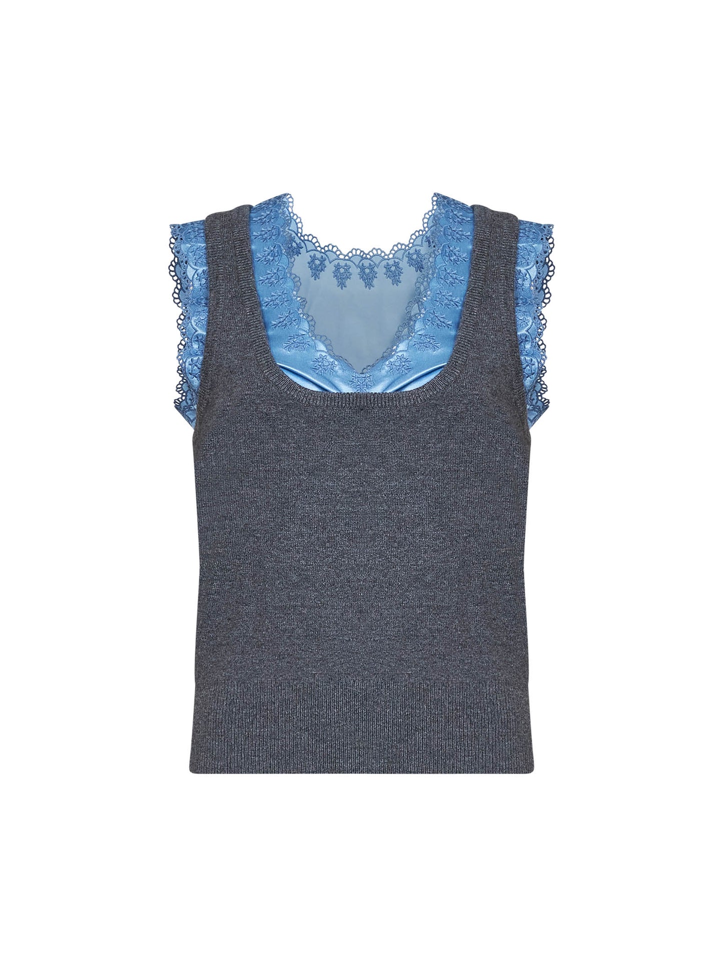 Grey wool and cashmere knit tank top with satin insert