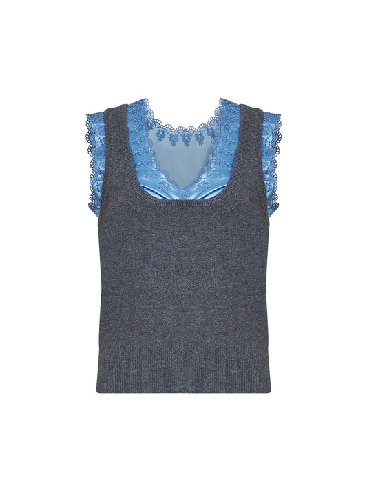 Grey wool and cashmere knit tank top with satin insert