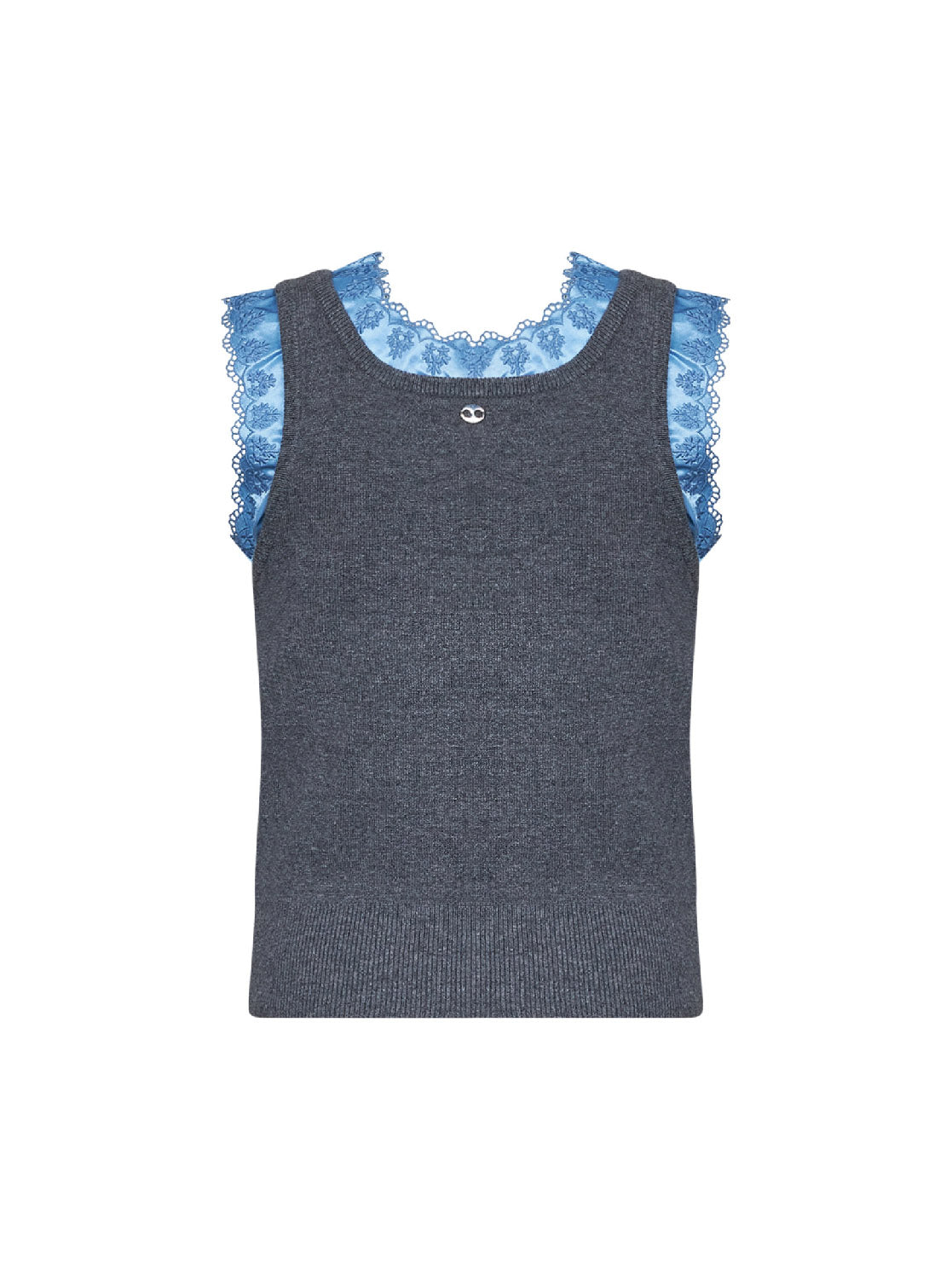 Grey wool and cashmere knit tank top with satin insert