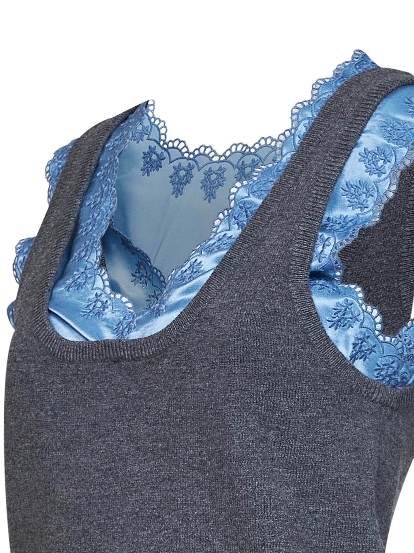 Grey wool and cashmere knit tank top with satin insert