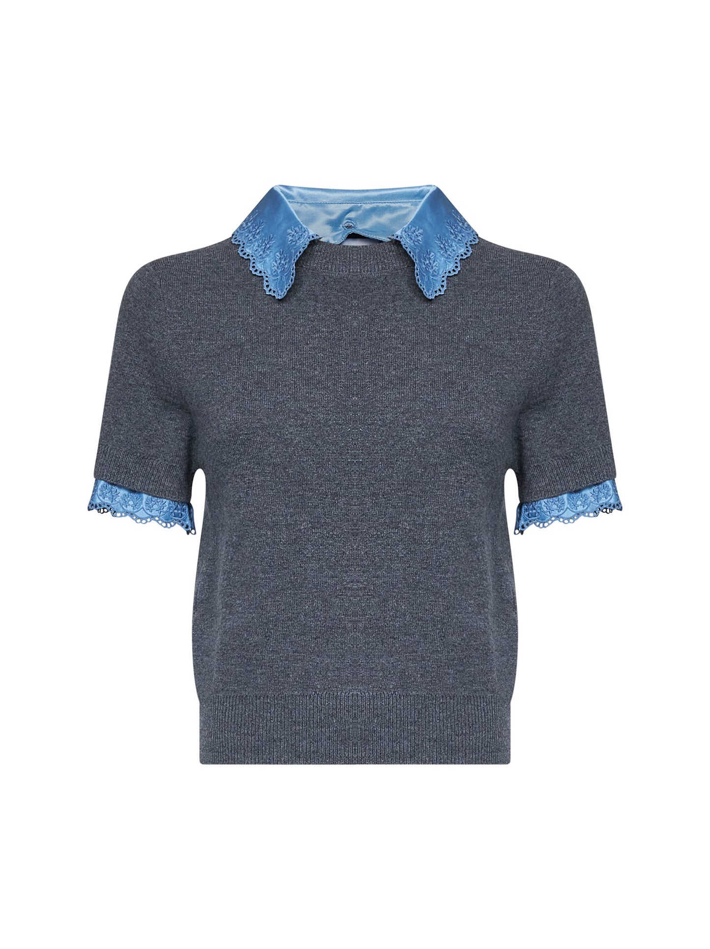 Maglia in lana e cashmere grigio con inserti in raso