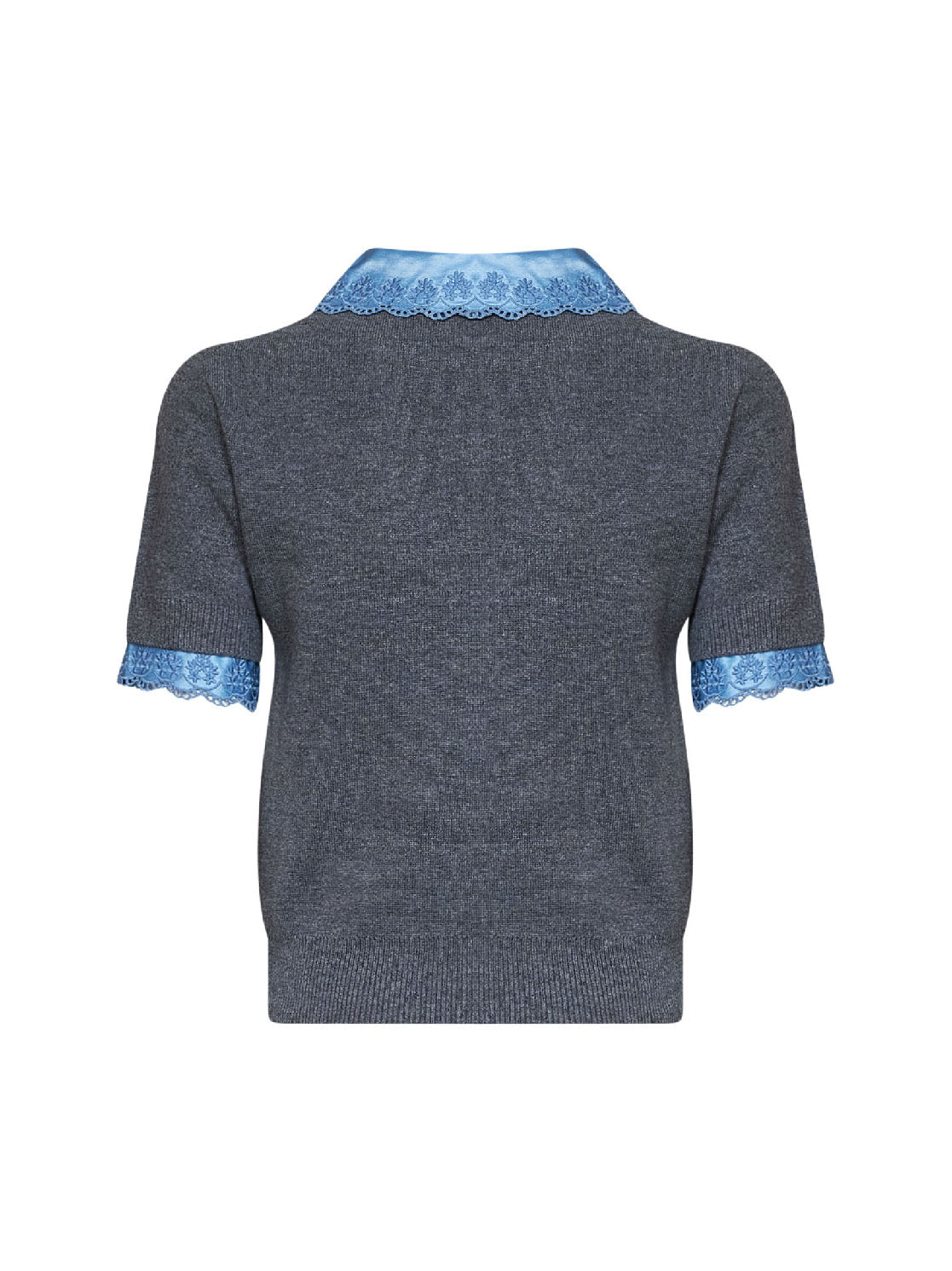 Maglia in lana e cashmere grigio con inserti in raso