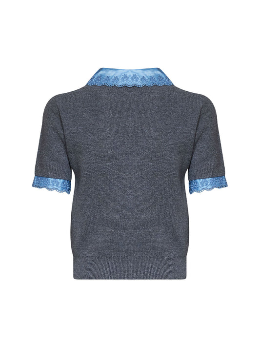 Grey wool and cashmere sweater with satin inserts