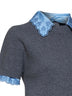 Maglia in lana e cashmere grigio con inserti in raso