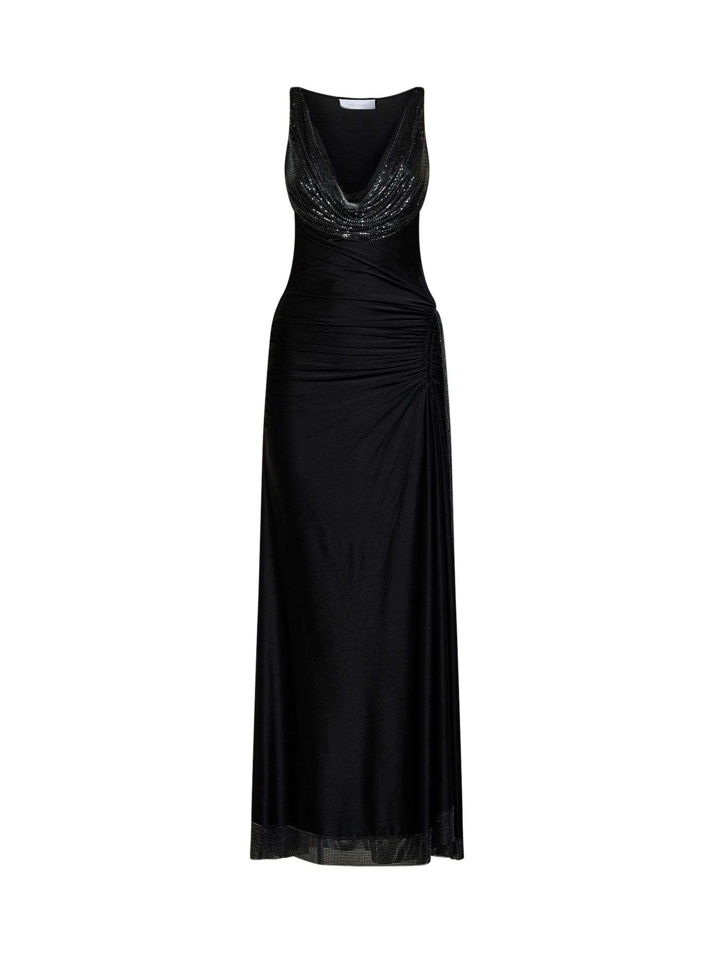 Black viscose jersey and mesh long dress