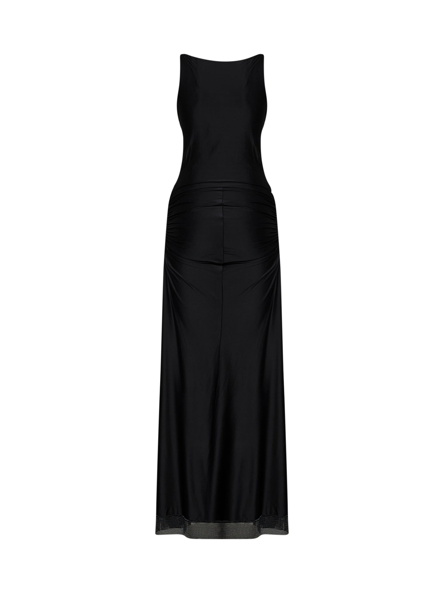 Black viscose jersey and mesh long dress