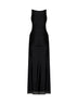 Black viscose jersey and mesh long dress