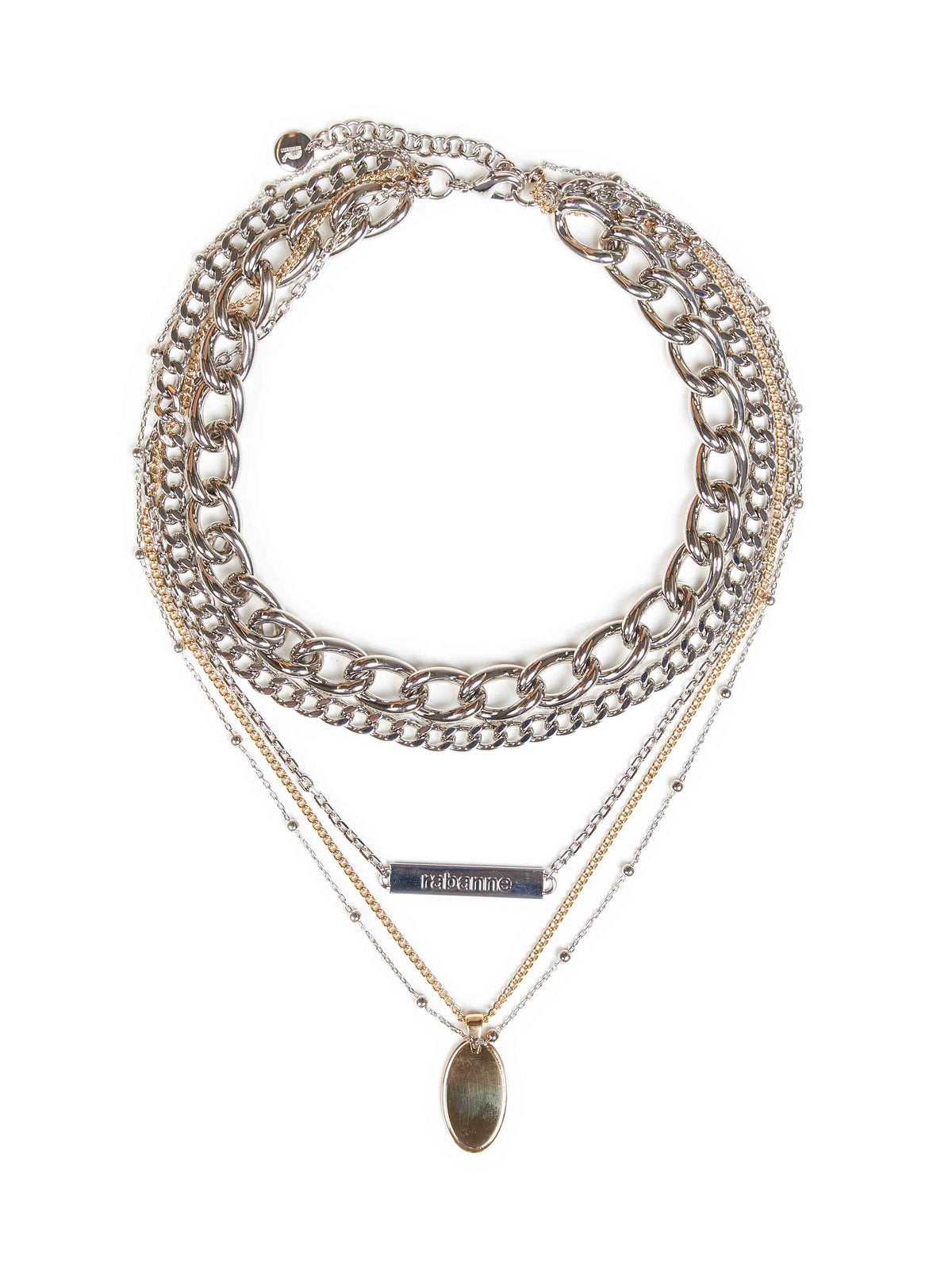 Silver and gold brass 5 Rangs multi-strand necklace