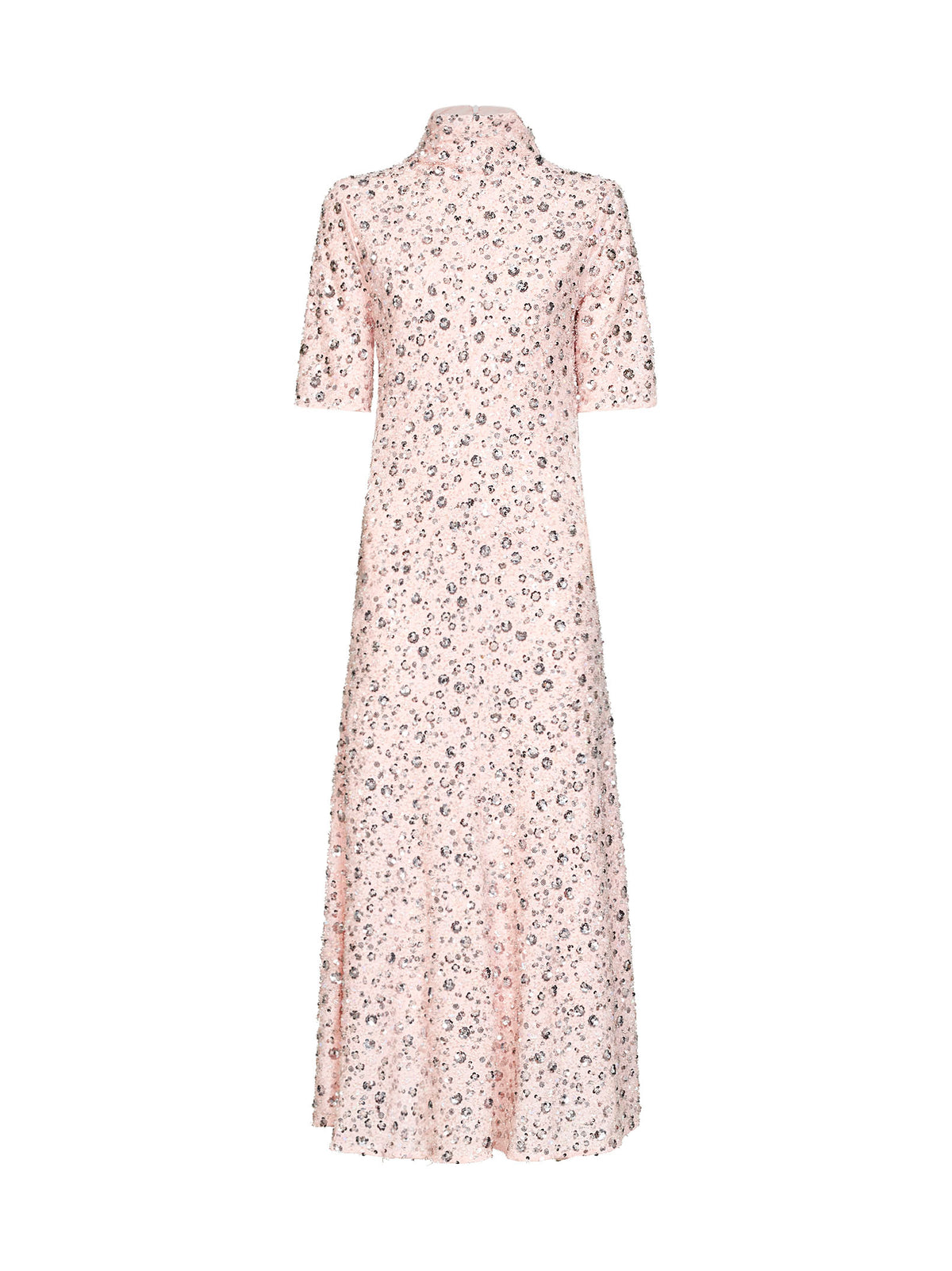 Pink all-over floral embroidery midi dress