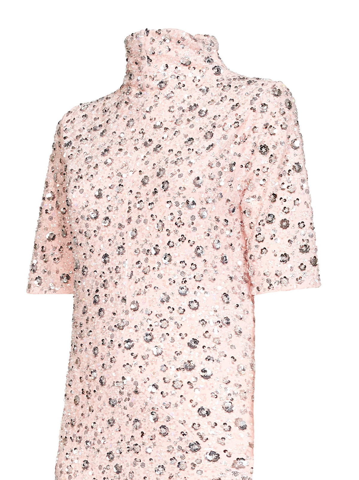 Pink all-over floral embroidery midi dress