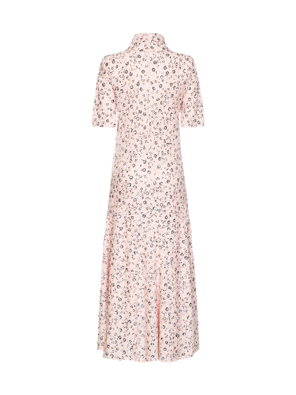 Pink all-over floral embroidery midi dress