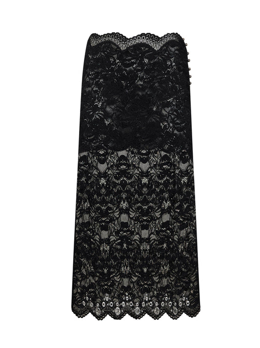 Gonna midi in pizzo stretch a strati viola nero