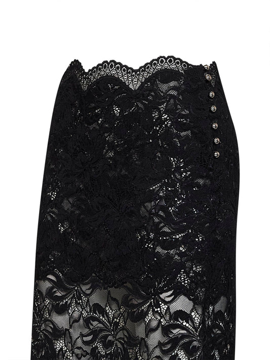Gonna midi in pizzo stretch a strati viola nero