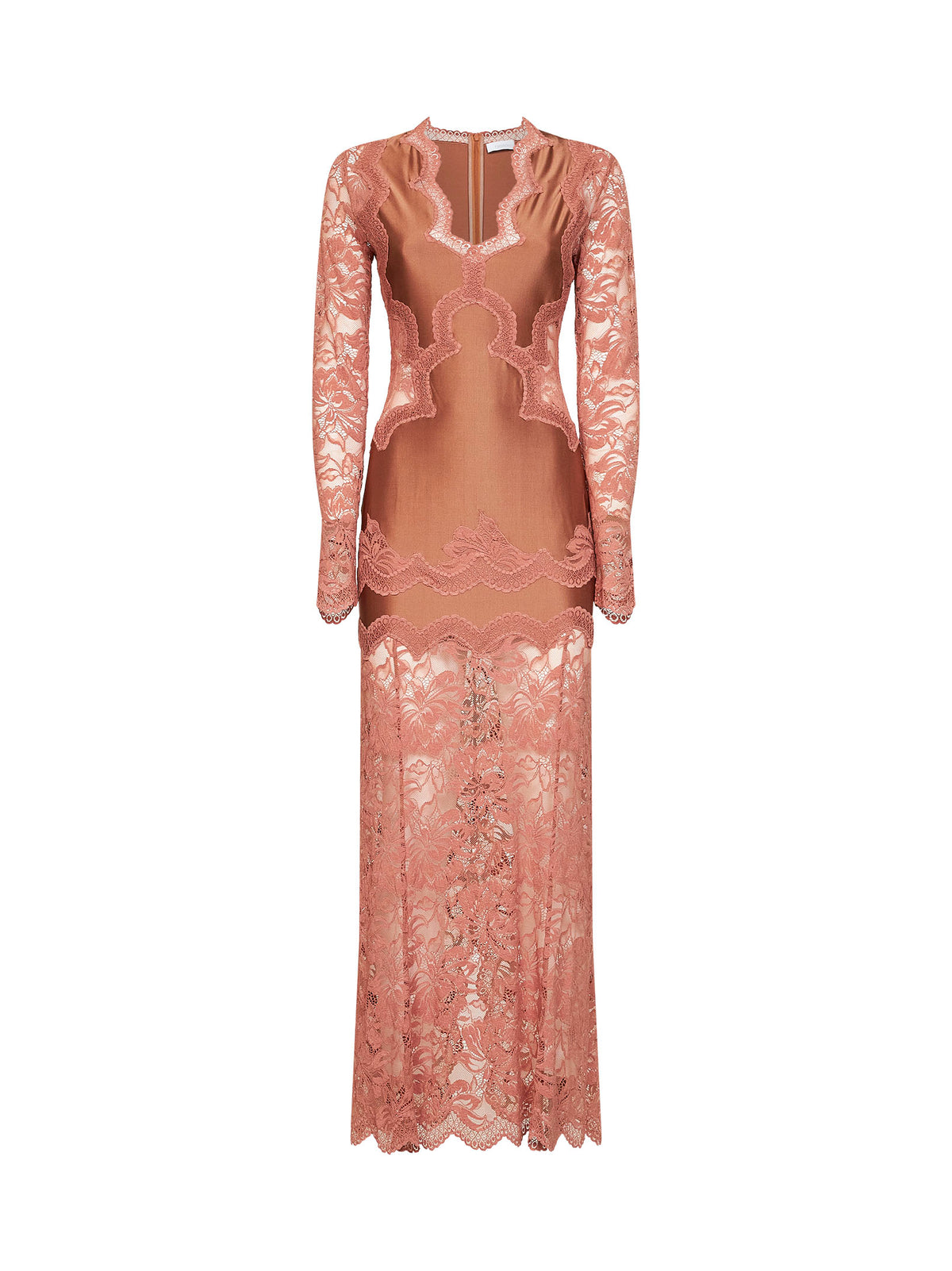 Abito midi in jersey e pizzo rosa caramello