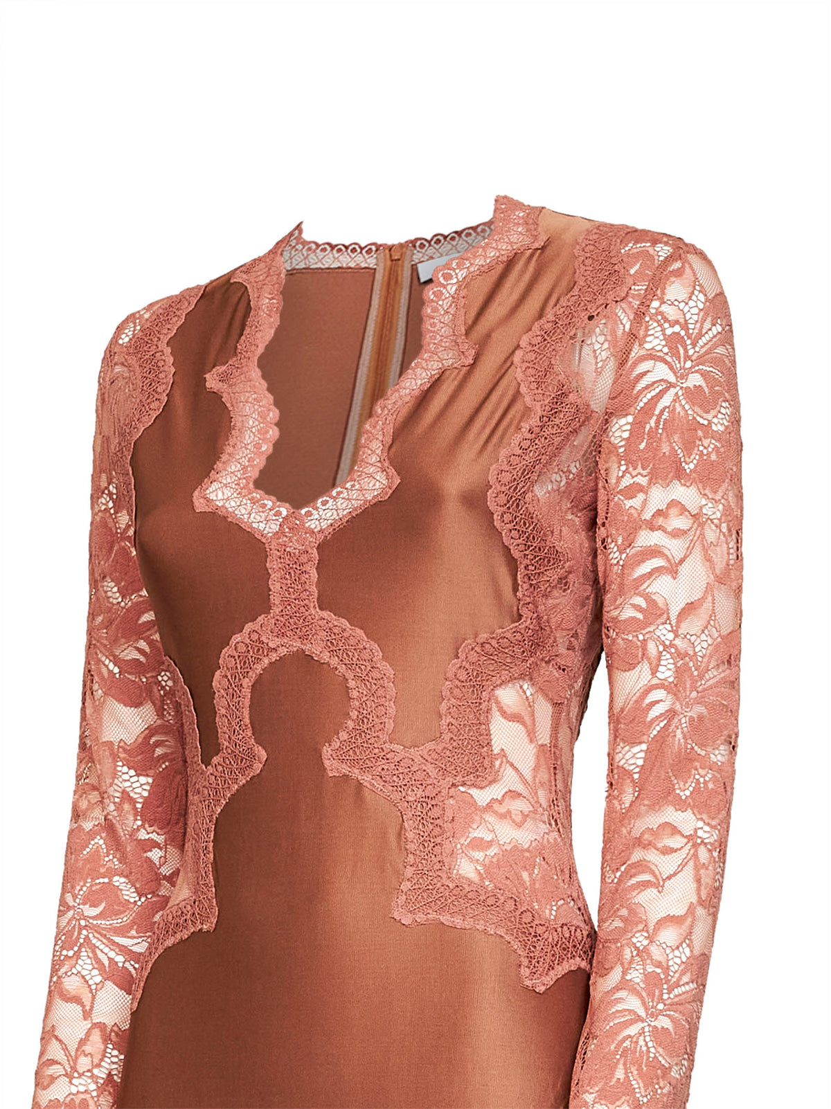 Abito midi in jersey e pizzo rosa caramello