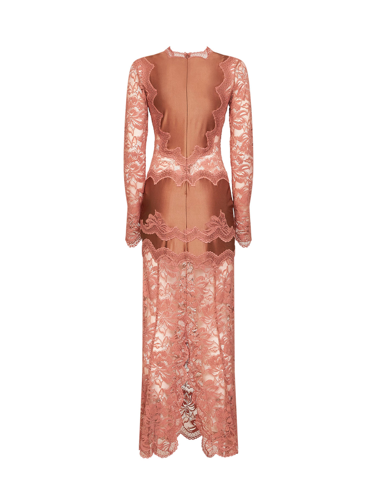 Abito midi in jersey e pizzo rosa caramello