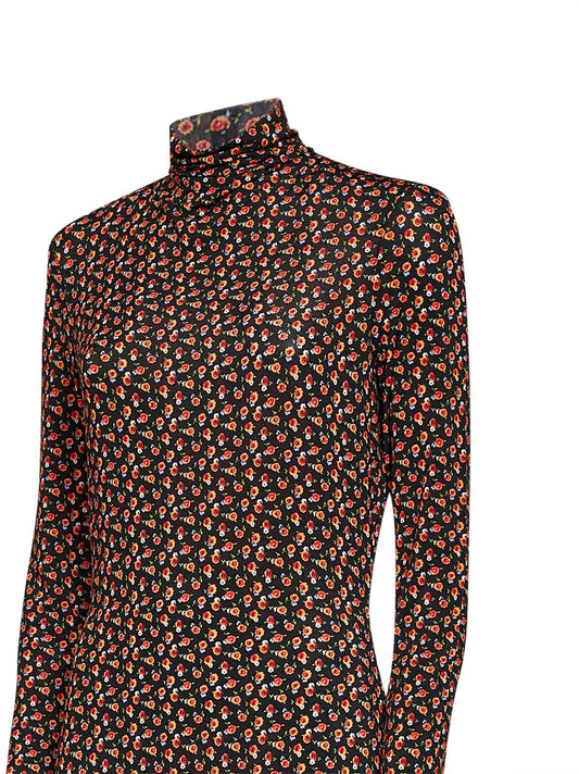 Abito lungo in jersey stretch stampa floreale nero