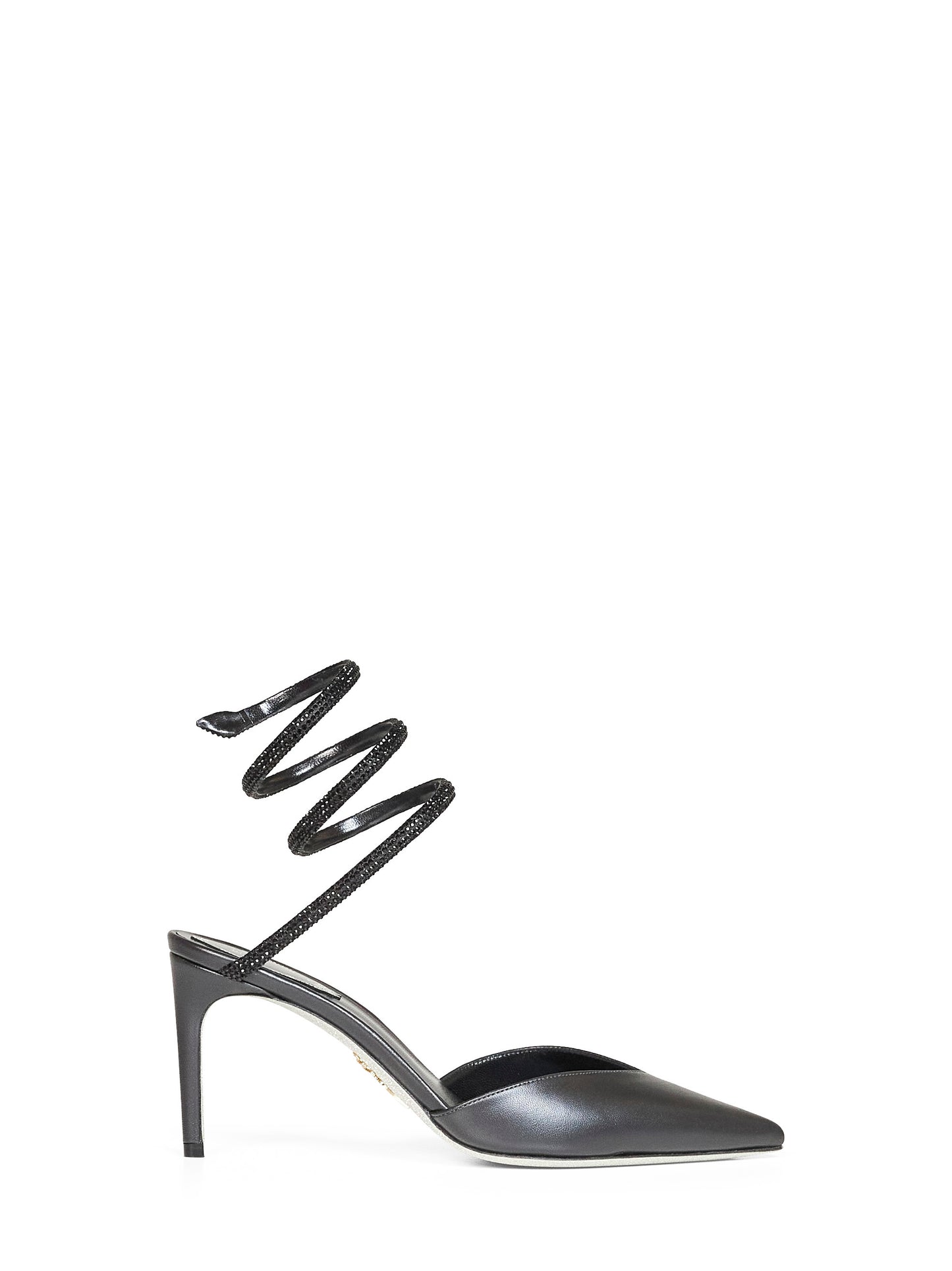 Black nappa leather slingback pumps with crystal snake spiral