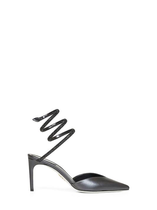 Slingback in nappa nera con spirale a serpente in cristalli<BR/>