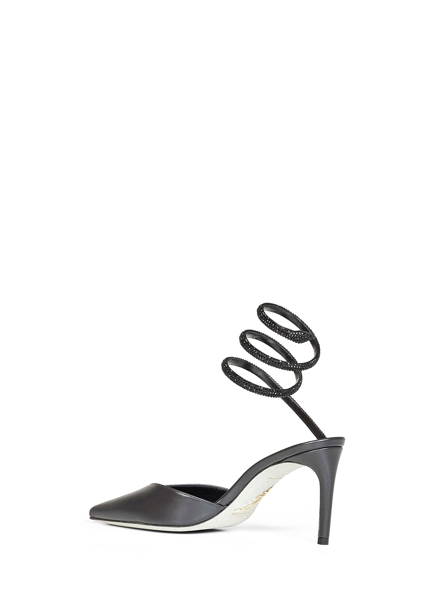 Black nappa leather slingback pumps with crystal snake spiral