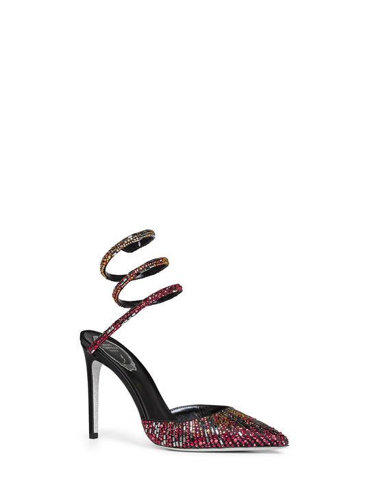 Black Swarovski crystal-embellished satin 105 slingback pumps
