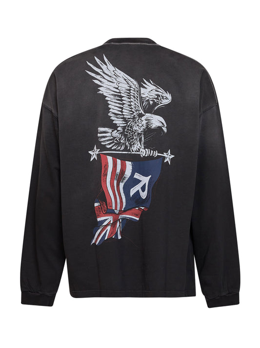 Black cotton jersey Eagle long-sleeved T-shirt