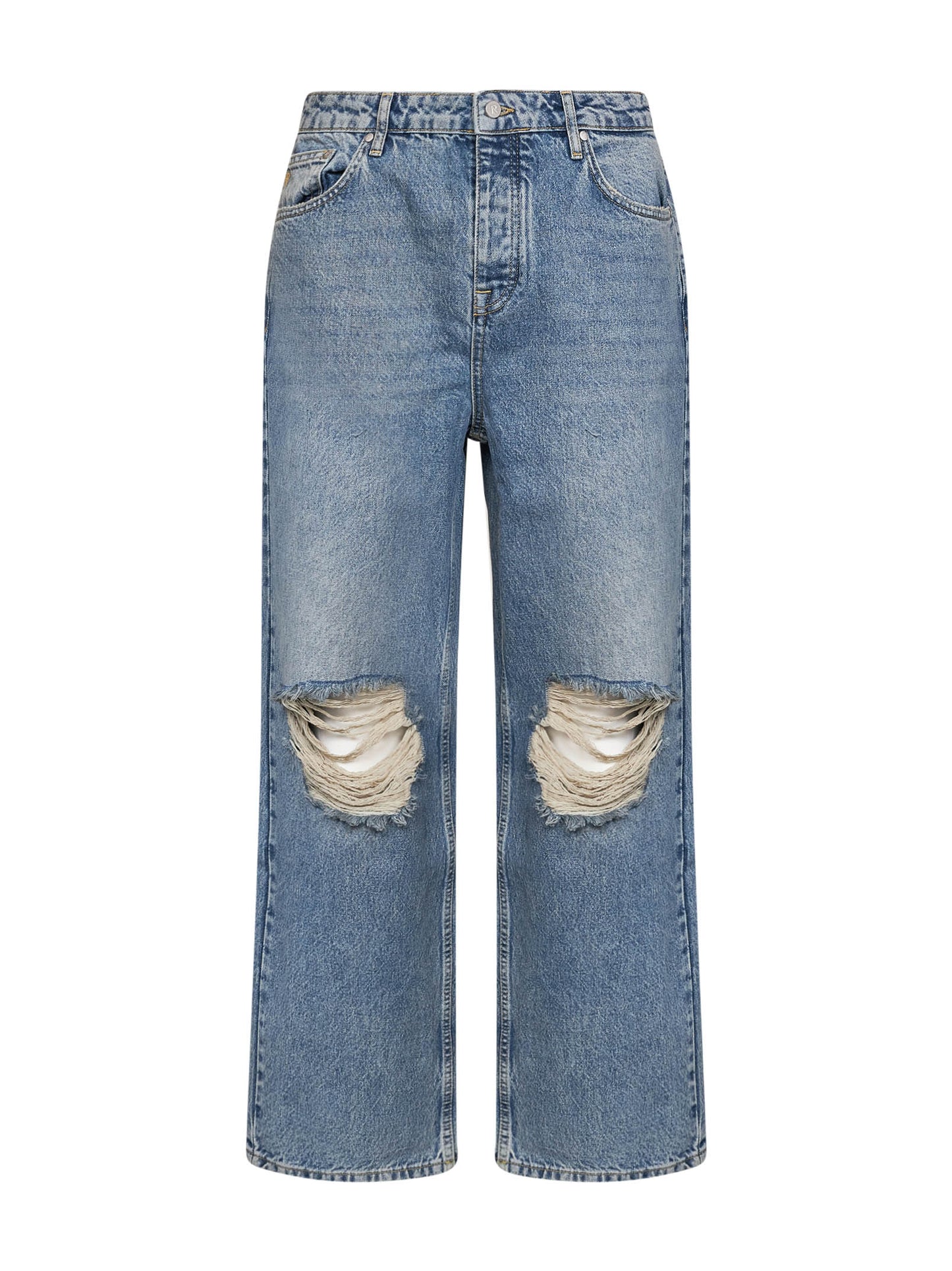 Jeans R3 Baggy in denim di cotone blu con strappi