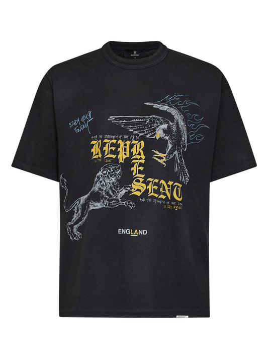 T-shirt stampata Enemy in cotone nero lavato