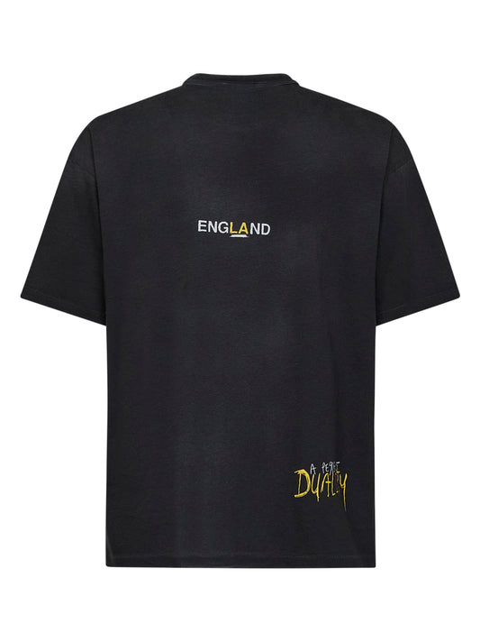 T-shirt stampata Enemy in cotone nero lavato