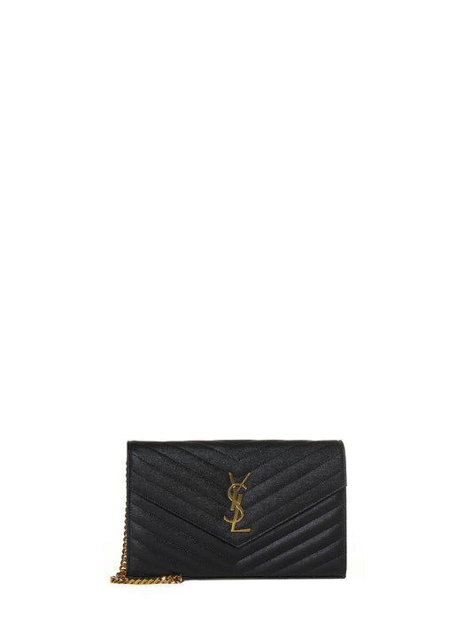 Pochette con catena cassandre classica in pelle grain de poudre