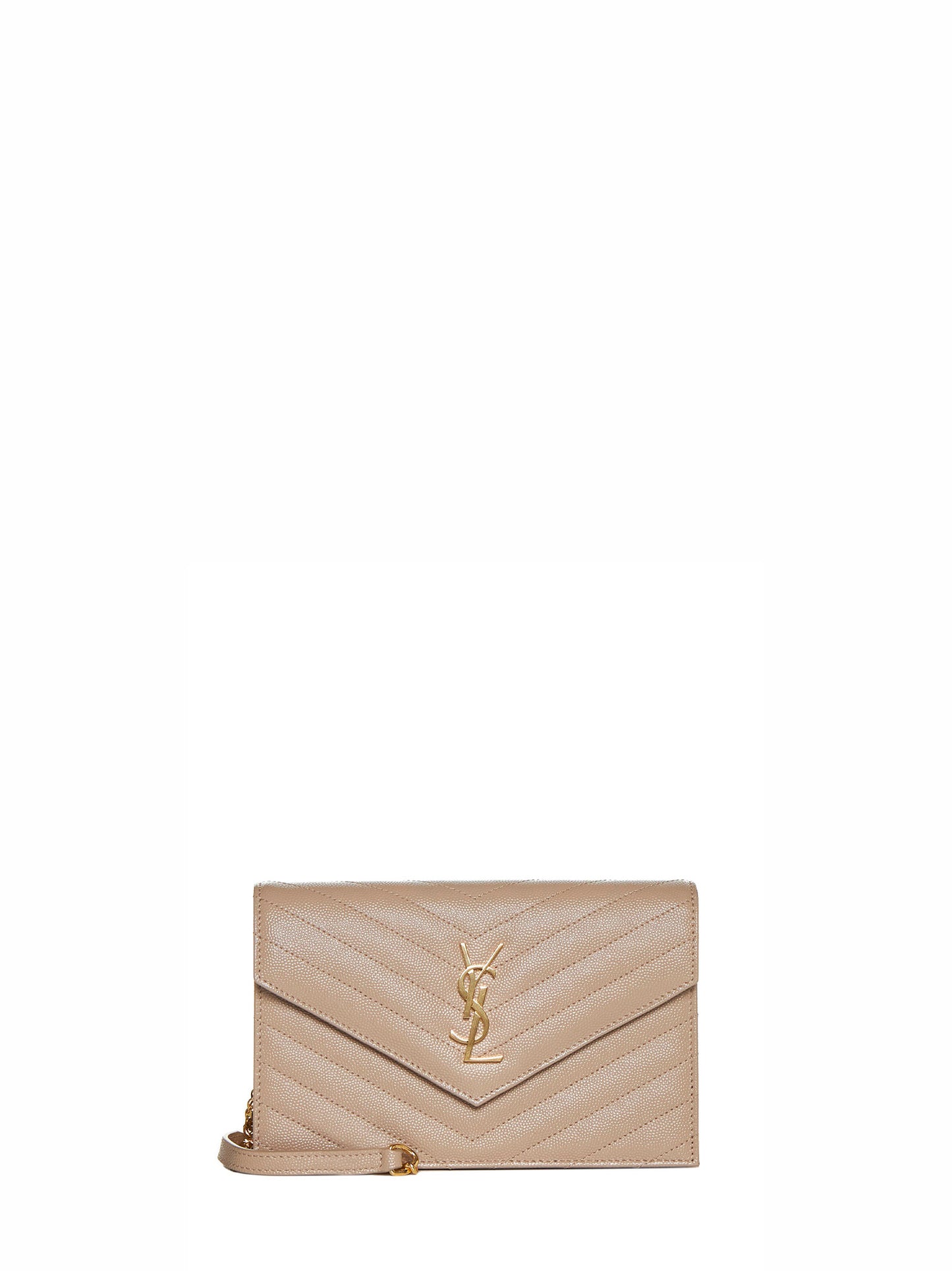 Dark beige Cassandre Classic envelope clutch with chain shoulde strap