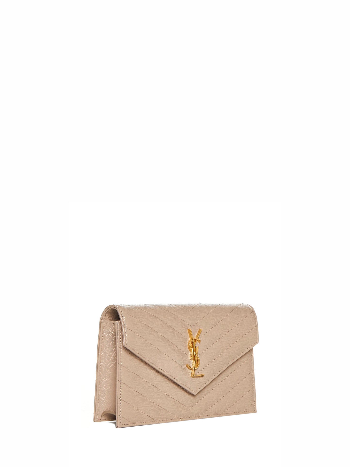 Dark beige Cassandre Classic envelope clutch with chain shoulde strap